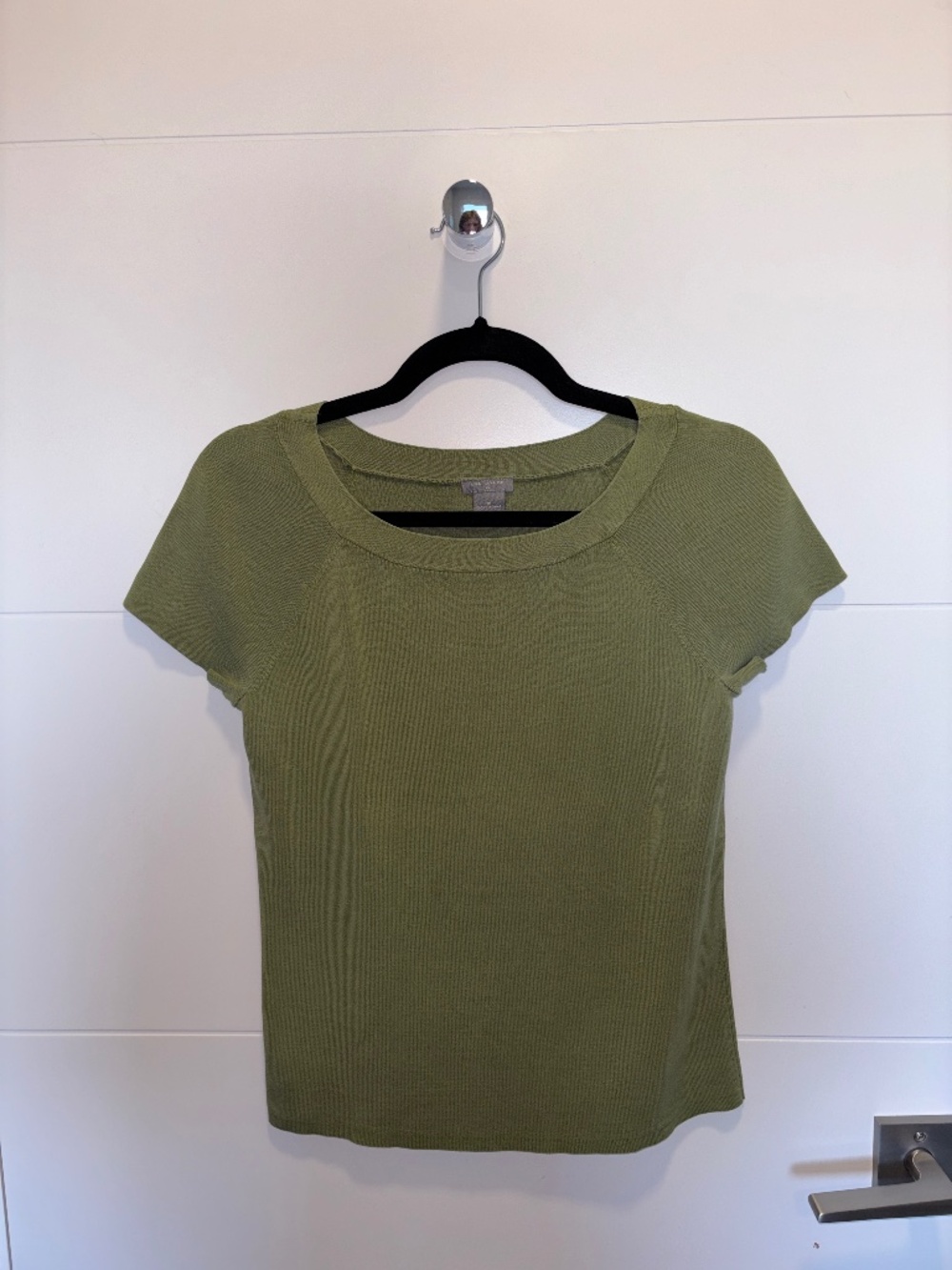 Ann Taylor Petites Olive Green Silk Blend Short Sleeve Sweater Top MP